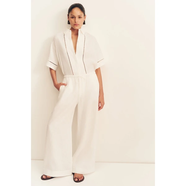 Shona Joy Tommy Linen Pant - Ivory - Pants - Australian Luxury Eventwear at Luxury Shoes 