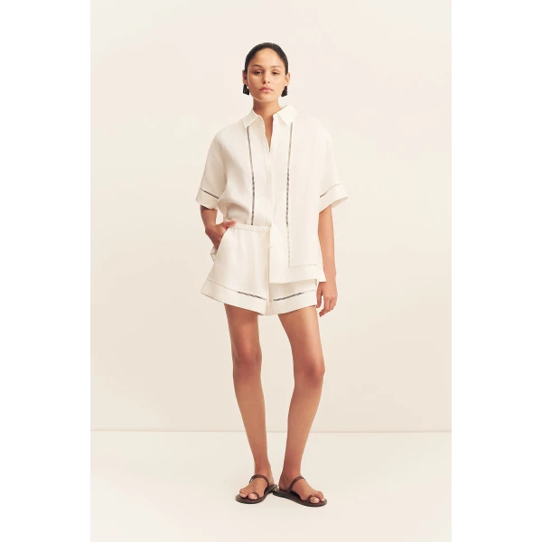 Shona Joy Tommy Linen Short - Ivory - Shorts - Australian Luxury Eventwear at Luxury Shoes 