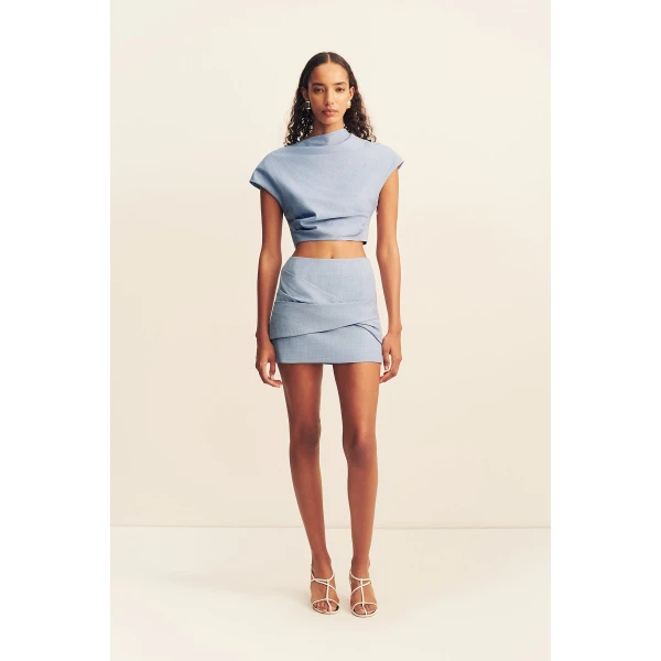Shona Joy asher draped mini skirt - chambray blue - Skirts - Australian Luxury Eventwear at Luxury Shoes 