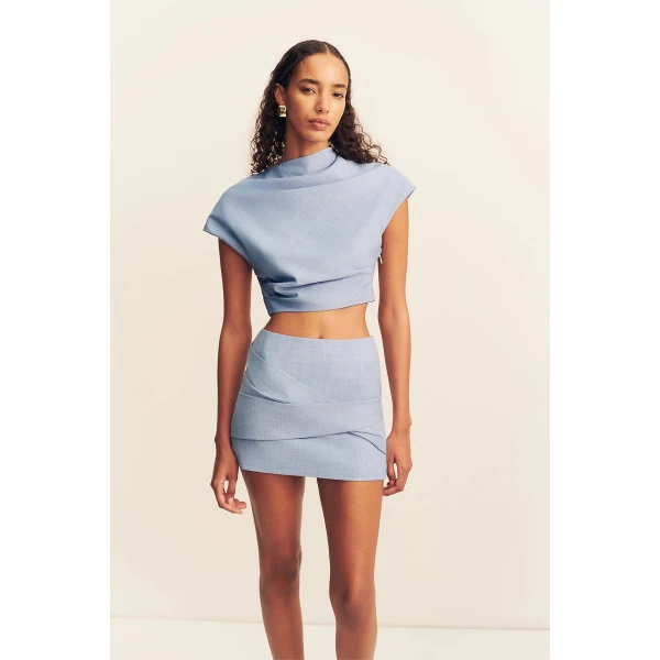 Shona Joy asher draped mini skirt - chambray blue - Skirts - Australian Luxury Eventwear at Luxury Shoes 