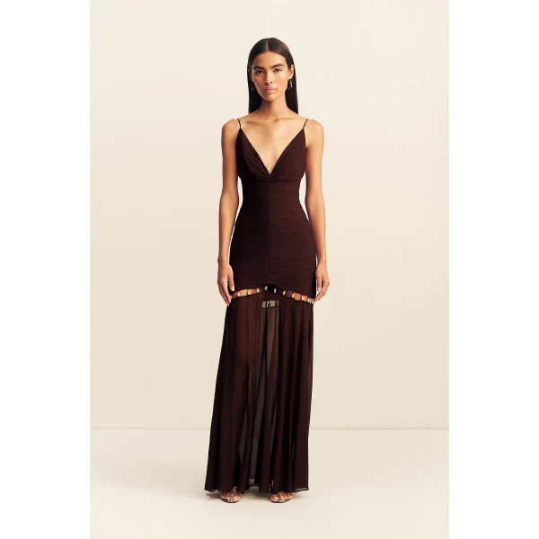 Shona Joy emilie gathered maxi dress with beads - ristretto - Dresses - Australian Luxury Eventwear at Luxury Shoes 