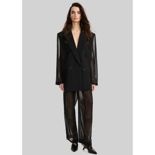 The Frankie Shop 4-Button Double-Breasted Sheer Jacket - Black - Oversized Minimalist Jackets in Black - Shop at Luxury Shoes 