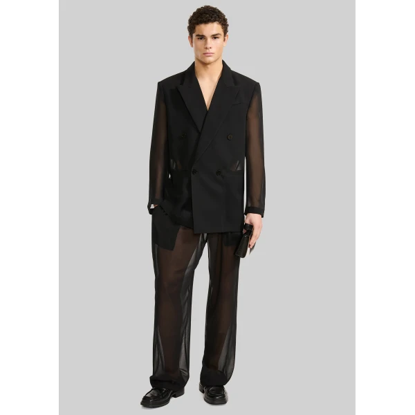 The Frankie Shop 4-Button Double-Breasted Sheer Jacket - Black - Oversized Minimalist Jackets in Black - Shop at Luxury Shoes 