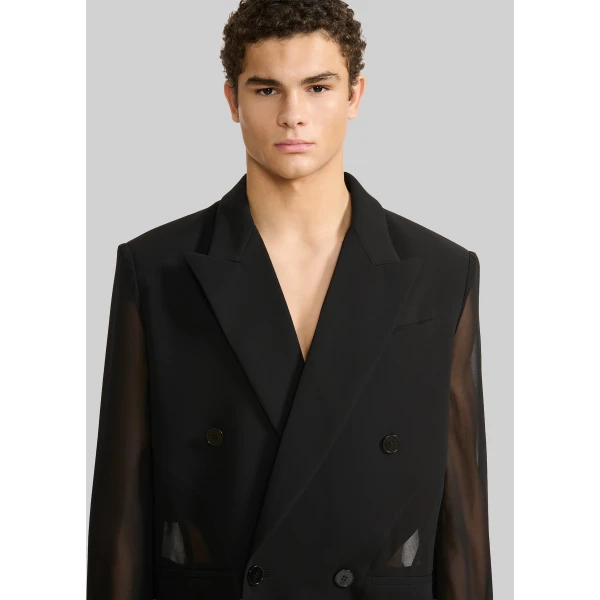 The Frankie Shop 4-Button Double-Breasted Sheer Jacket - Black - Oversized Minimalist Jackets in Black - Shop at Luxury Shoes 
