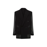 The Frankie Shop 4-Button Double-Breasted Sheer Jacket - Black - Oversized Minimalist Jackets in Black - Shop at Luxury Shoes 