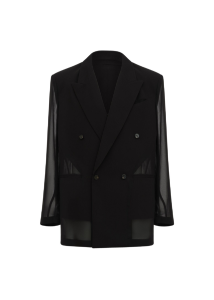 The Frankie Shop 4-Button Double-Breasted Sheer Jacket - Black - Oversized Minimalist Jackets in Black - Shop at Luxury Shoes 