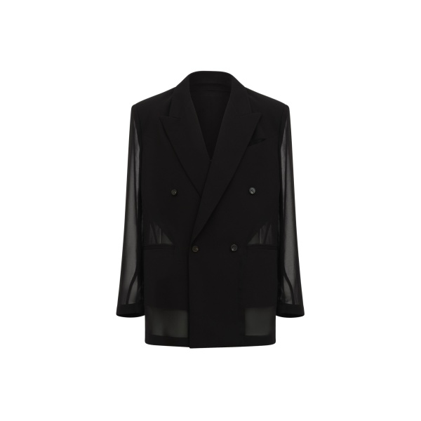 The Frankie Shop 4-Button Double-Breasted Sheer Jacket - Black - Oversized Minimalist Jackets in Black - Shop at Luxury Shoes 