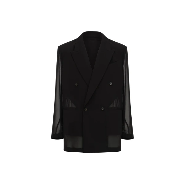 The Frankie Shop 4-Button Double-Breasted Sheer Jacket - Black - Oversized Minimalist Jackets in Black - Shop at Luxury Shoes 