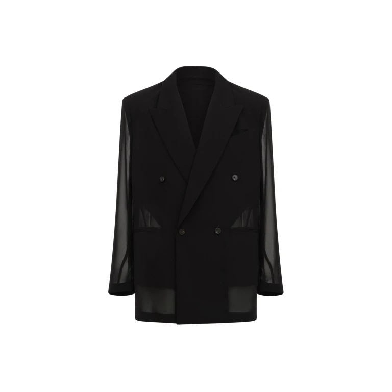 The Frankie Shop 4-Button Double-Breasted Sheer Jacket - Black - Oversized Minimalist Jackets in Black - Shop at Luxury Shoes 