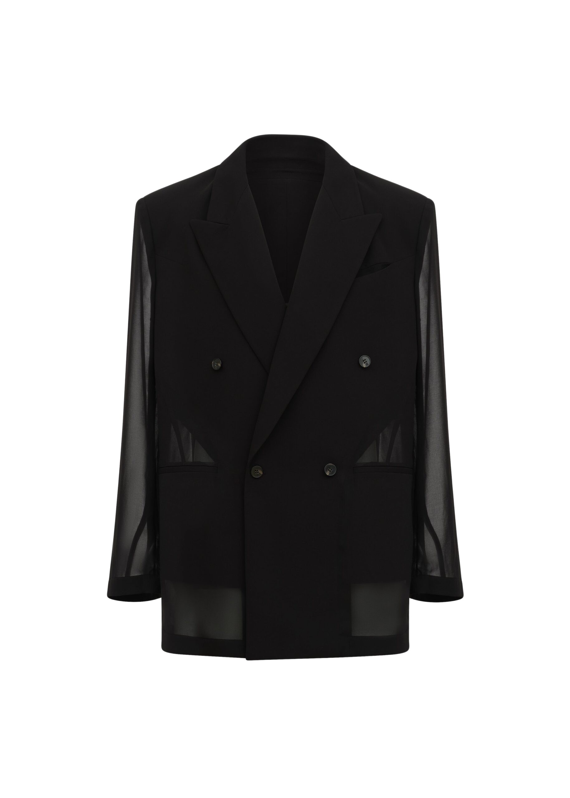 The Frankie Shop 4-Button Double-Breasted Sheer Jacket – Black