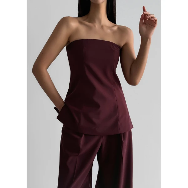 The Frankie Shop Abbie Strapless Top - Burgundy - Oversized Minimalist Jackets in Red - Shop at Luxury Shoes 