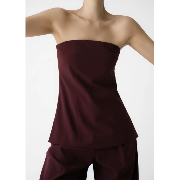 The Frankie Shop Abbie Strapless Top - Burgundy - Oversized Minimalist Jackets in Red - Shop at Luxury Shoes 