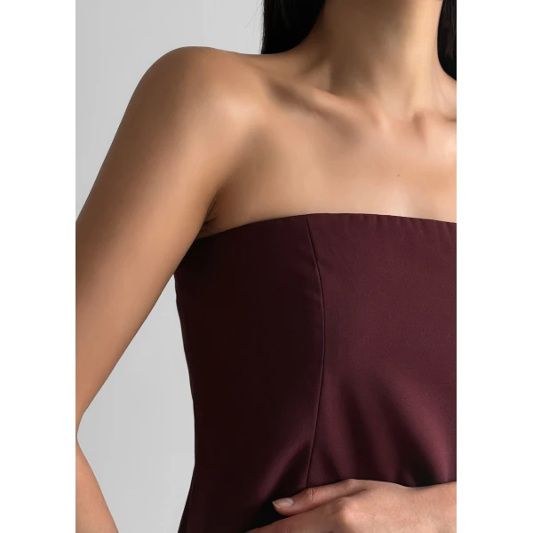The Frankie Shop Abbie Strapless Top - Burgundy - Oversized Minimalist Jackets in Red - Shop at Luxury Shoes 