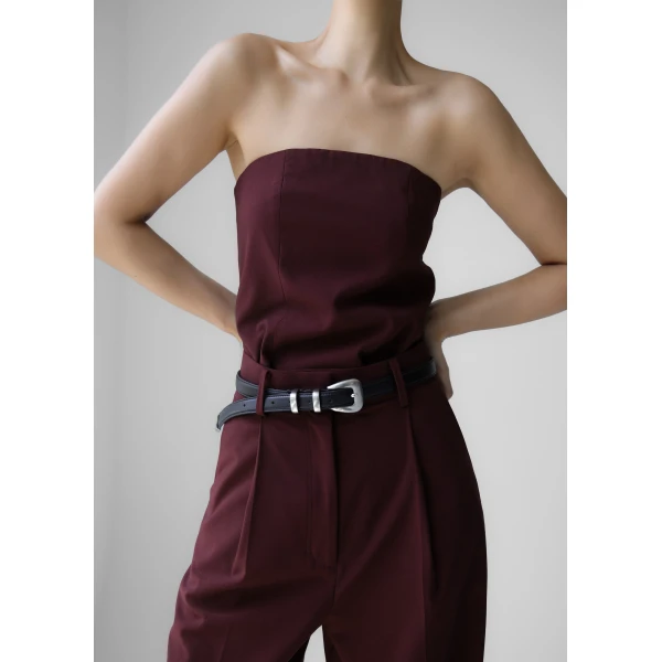 The Frankie Shop Abbie Strapless Top - Burgundy - Oversized Minimalist Jackets in Red - Shop at Luxury Shoes 