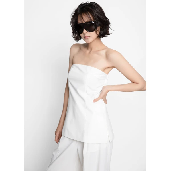 The Frankie Shop Abbie Strapless Top - White - Oversized Minimalist Tops in White - Shop at Luxury Shoes 