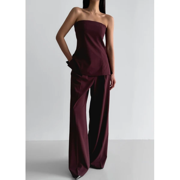 The Frankie Shop Abbie Trousers - Burgundy - Oversized Minimalist Pants in Red - Shop at Luxury Shoes 