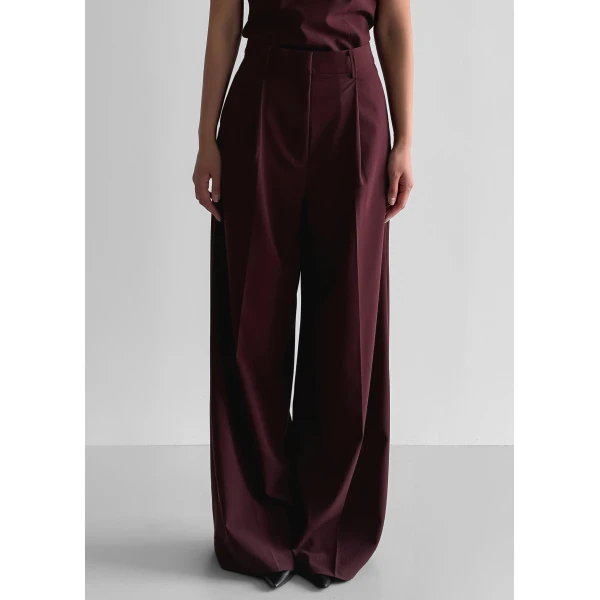The Frankie Shop Abbie Trousers - Burgundy - Oversized Minimalist Pants in Red - Shop at Luxury Shoes 