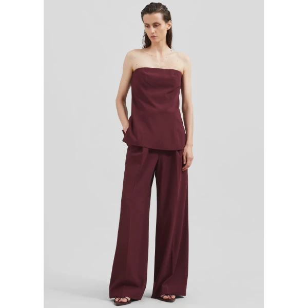 The Frankie Shop Abbie Trousers - Burgundy - Oversized Minimalist Pants in Red - Shop at Luxury Shoes 