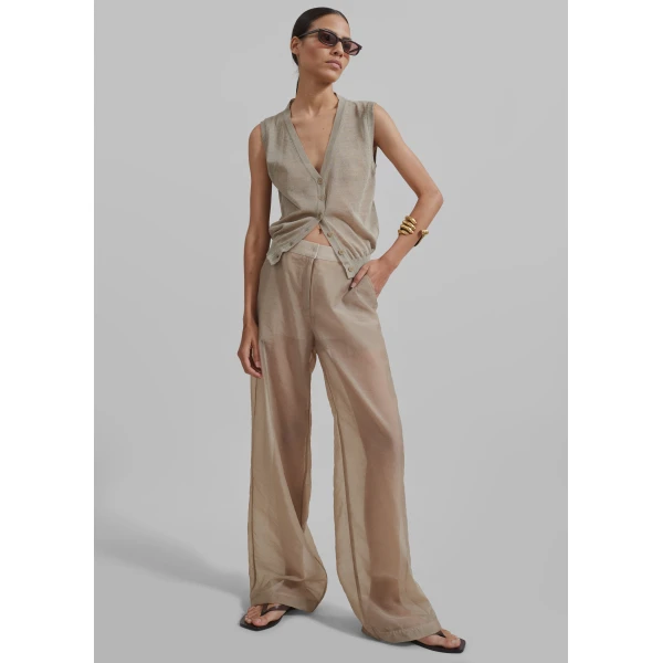 The Frankie Shop Abra Sheer Trousers - Beige - Oversized Minimalist Pants in Beige - Shop at Luxury Shoes 