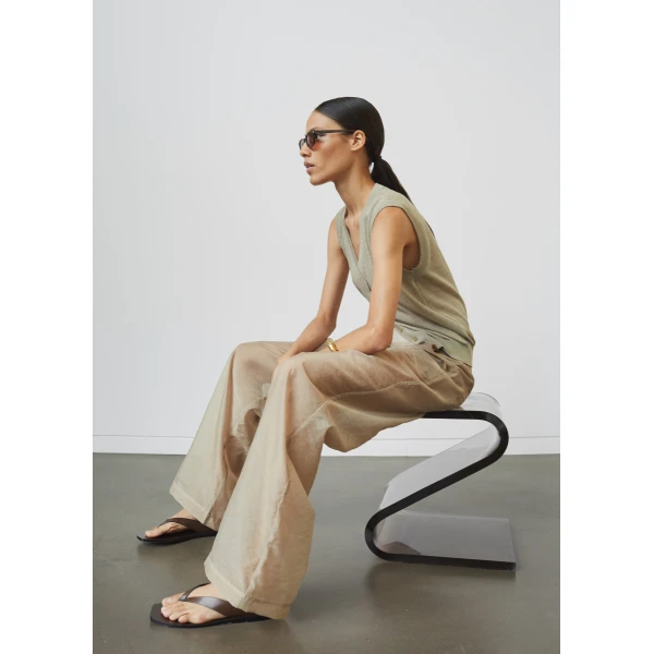 The Frankie Shop Abra Sheer Trousers - Beige - Oversized Minimalist Pants in Beige - Shop at Luxury Shoes 