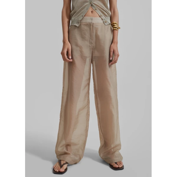The Frankie Shop Abra Sheer Trousers - Beige - Oversized Minimalist Pants in Beige - Shop at Luxury Shoes 