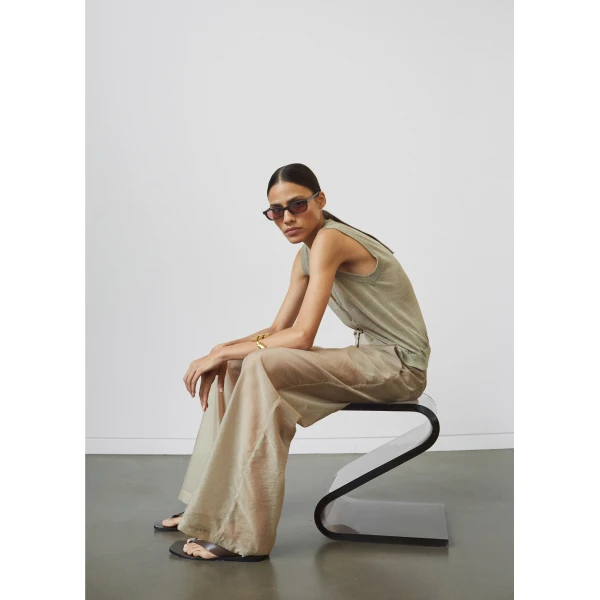 The Frankie Shop Abra Sheer Trousers - Beige - Oversized Minimalist Pants in Beige - Shop at Luxury Shoes 