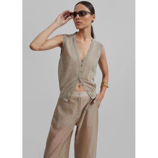 The Frankie Shop Abra Sheer Trousers - Beige - Oversized Minimalist Pants in Beige - Shop at Luxury Shoes 