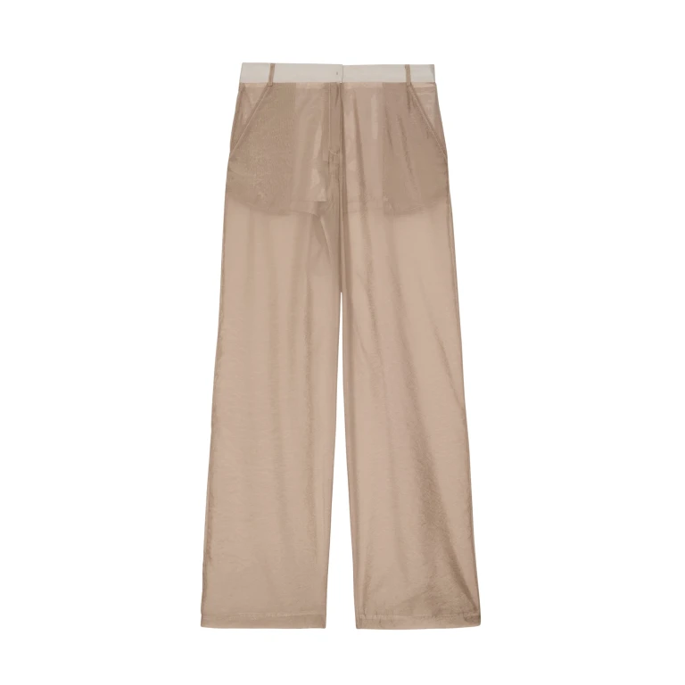 The Frankie Shop Abra Sheer Trousers - Beige - Oversized Minimalist Pants in Beige - Shop at Luxury Shoes 