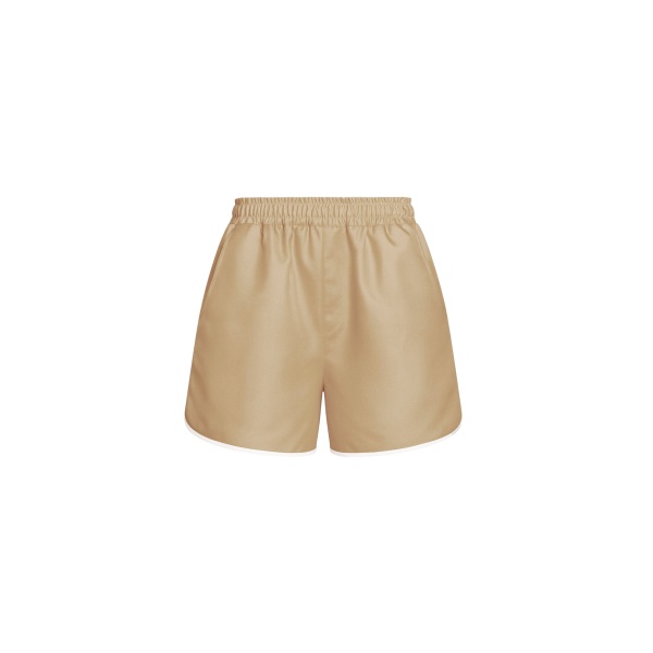 The Frankie Shop Adia Satin Boxer Shorts - Beige - Oversized Minimalist Shorts in Beige - Shop at Luxury Shoes 