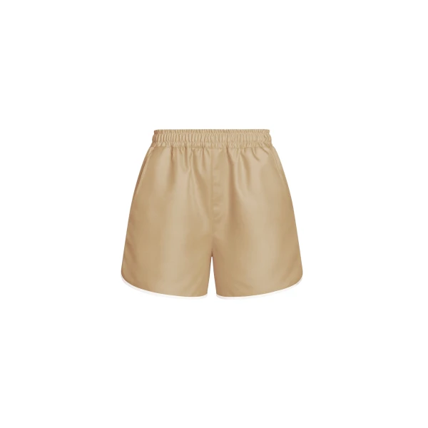 The Frankie Shop Adia Satin Boxer Shorts - Beige - Oversized Minimalist Shorts in Beige - Shop at Luxury Shoes 