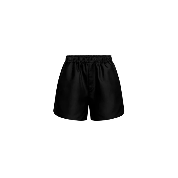 The Frankie Shop Adia Satin Boxer Shorts - Black - Oversized Minimalist Shorts in Black - Shop at Luxury Shoes 