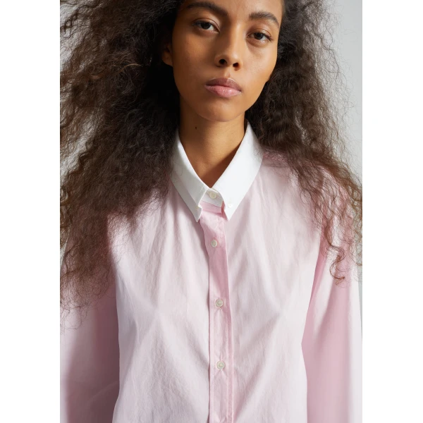 The Frankie Shop Aix Cropped Boxy Shirt - Pink - Oversized Minimalist Tops in Pink - Shop at Luxury Shoes 