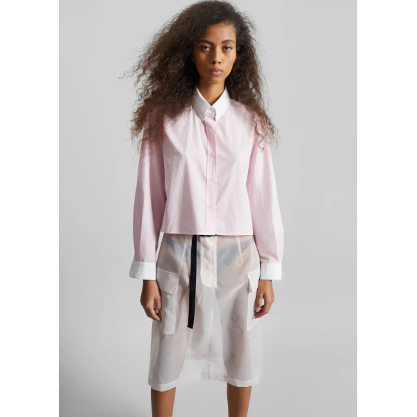 The Frankie Shop Aix Cropped Boxy Shirt - Pink - Oversized Minimalist Tops in Pink - Shop at Luxury Shoes 