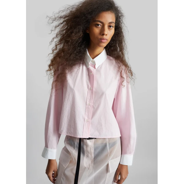The Frankie Shop Aix Cropped Boxy Shirt - Pink - Oversized Minimalist Tops in Pink - Shop at Luxury Shoes 