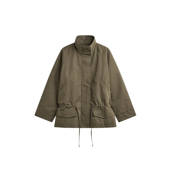 The Frankie Shop Alesie Drawstring Jacket - Olive Brown - Oversized Minimalist Jackets in Beige - Shop at Luxury Shoes 