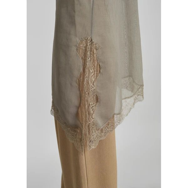 The Frankie Shop Alessia Sheer Lace Top - Taupe - Oversized Minimalist Tops in Beige - Shop at Luxury Shoes 