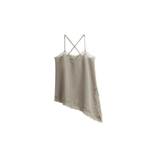The Frankie Shop Alessia Sheer Lace Top - Taupe - Oversized Minimalist Tops in Beige - Shop at Luxury Shoes 