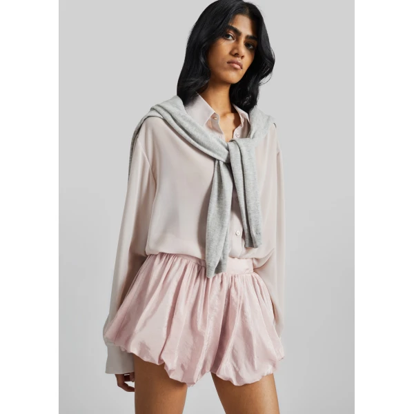 The Frankie Shop Alina Bubble Hem Shorts - Faded Pink - Oversized Minimalist Shorts in Pink - Shop at Luxury Shoes 