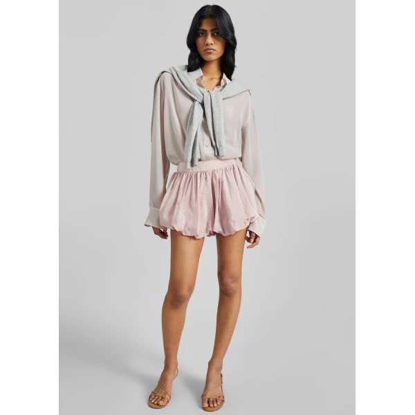 The Frankie Shop Alina Bubble Hem Shorts - Faded Pink - Oversized Minimalist Shorts in Pink - Shop at Luxury Shoes 