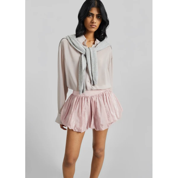 The Frankie Shop Alina Bubble Hem Shorts - Faded Pink - Oversized Minimalist Shorts in Pink - Shop at Luxury Shoes 