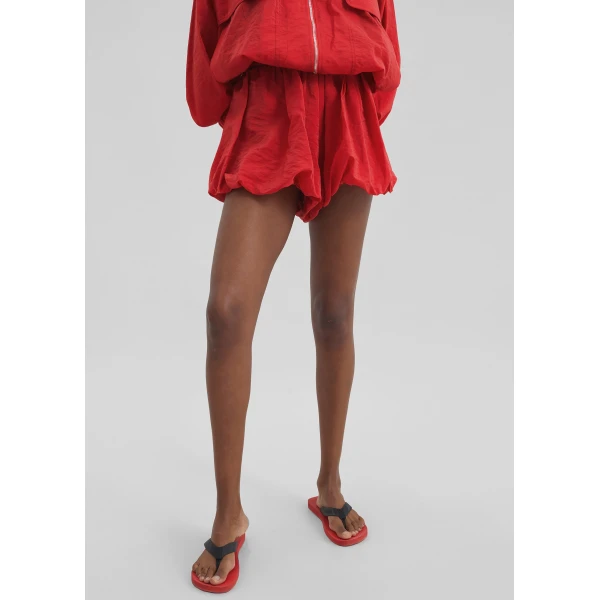 The Frankie Shop Alina Bubble Hem Shorts - Red - Oversized Minimalist Shorts in Red - Shop at Luxury Shoes 