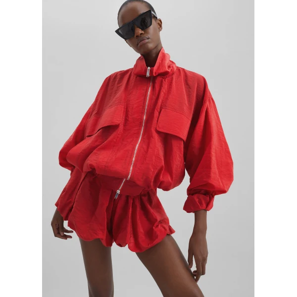 The Frankie Shop Alina Bubble Hem Shorts - Red - Oversized Minimalist Shorts in Red - Shop at Luxury Shoes 