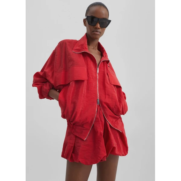 The Frankie Shop Alina Bubble Hem Shorts - Red - Oversized Minimalist Shorts in Red - Shop at Luxury Shoes 