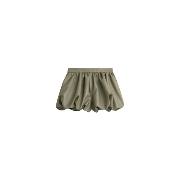 The Frankie Shop Alina Faux Leather Bubble Hem Shorts - Sage - Oversized Minimalist Shorts in Green - Shop at Luxury Shoes 
