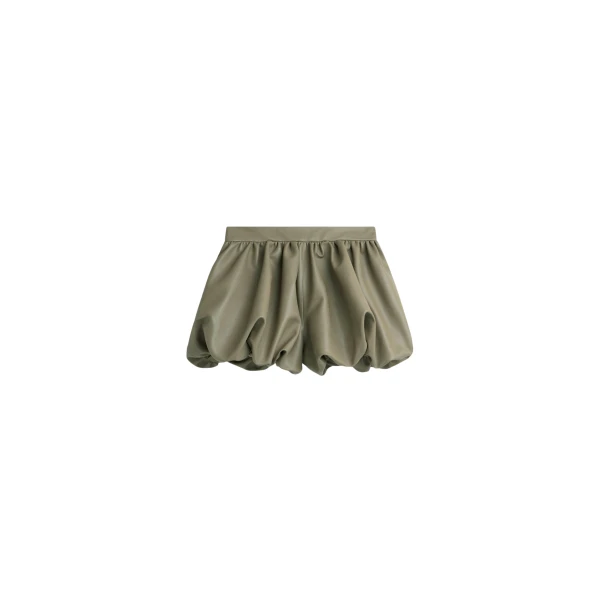 The Frankie Shop Alina Faux Leather Bubble Hem Shorts - Sage - Oversized Minimalist Shorts in Green - Shop at Luxury Shoes 