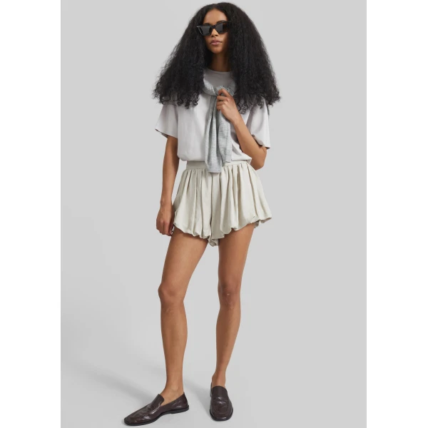 The Frankie Shop Alina Linen Bubble Hem Shorts - Light Beige - Oversized Minimalist Shorts in Beige - Shop at Luxury Shoes 