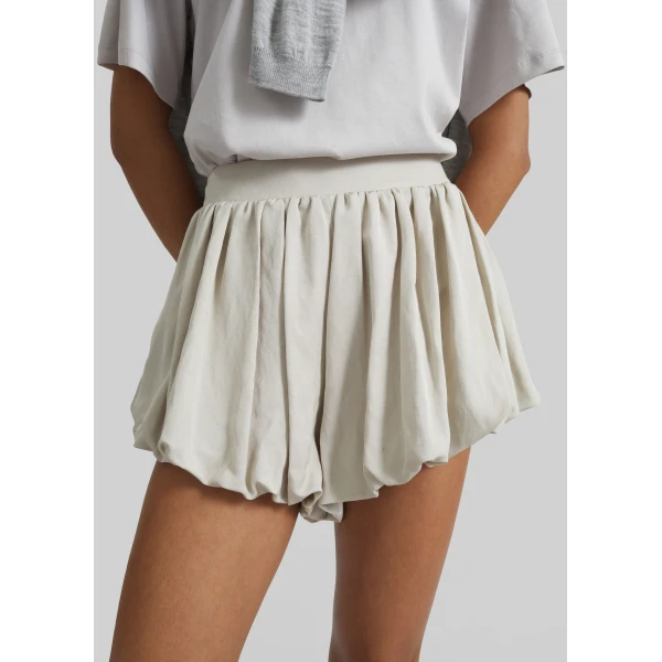The Frankie Shop Alina Linen Bubble Hem Shorts - Light Beige - Oversized Minimalist Shorts in Beige - Shop at Luxury Shoes 