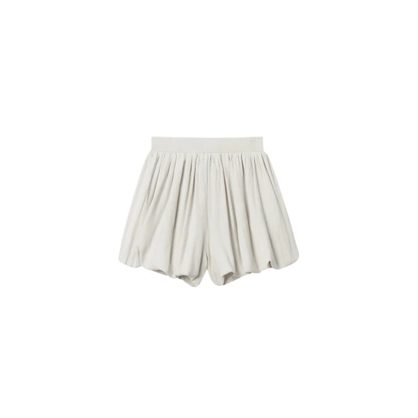 The Frankie Shop Alina Linen Bubble Hem Shorts - Light Beige - Oversized Minimalist Shorts in Beige - Shop at Luxury Shoes 