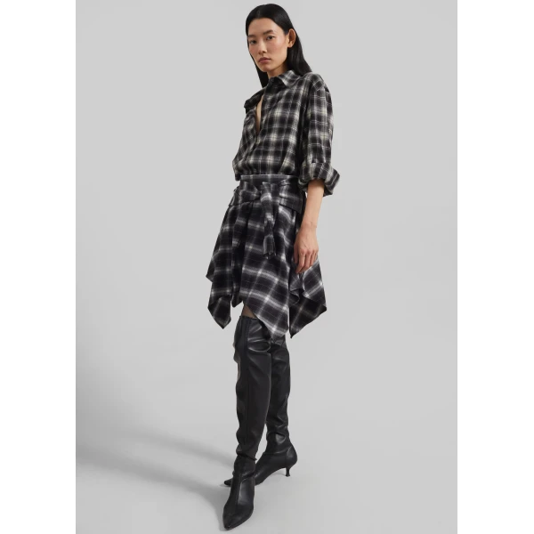 The Frankie Shop Alix Tie Skirt - Black Plaid - Oversized Minimalist Skirts in Multicolour - Shop at Luxury Shoes 