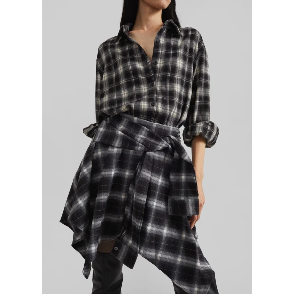 The Frankie Shop Alix Tie Skirt - Black Plaid - Oversized Minimalist Skirts in Multicolour - Shop at Luxury Shoes 